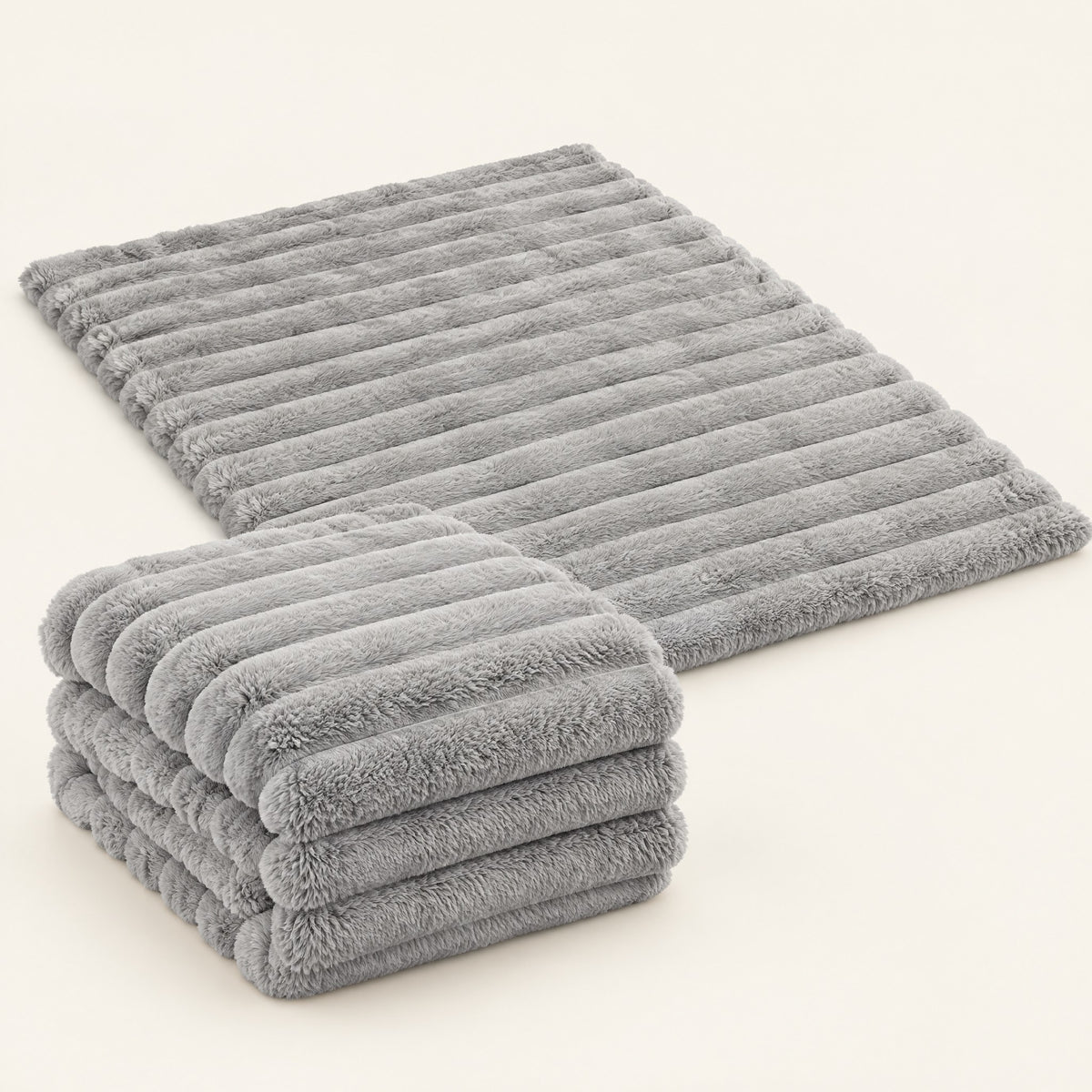 BerraPaws Cozy Cloud Blanket in Stone Gray: one folded, one spread flat