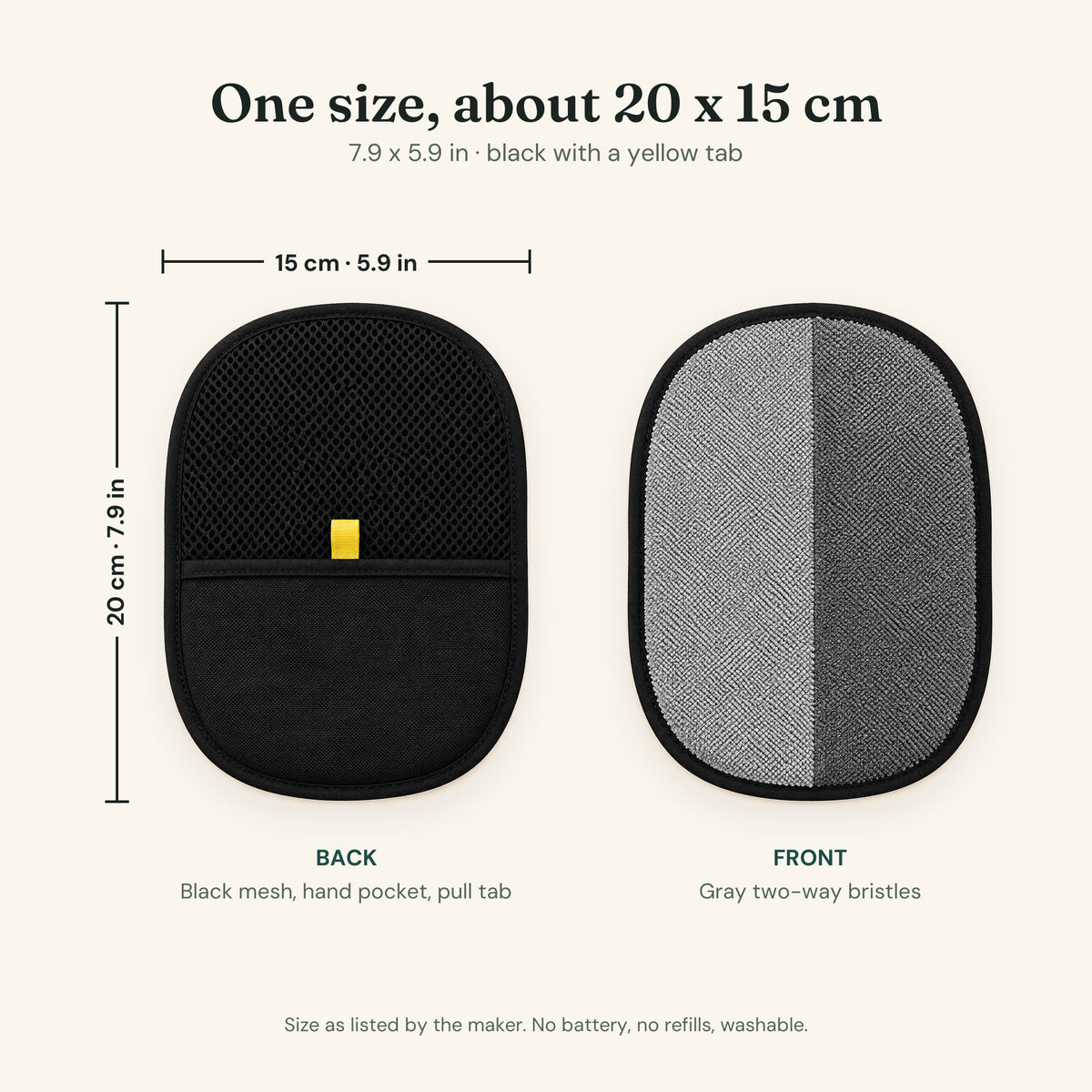 Size: about 20 x 15 cm (7.9 x 5.9 in), black mesh back with hand pocket and gray two-way bristle front
