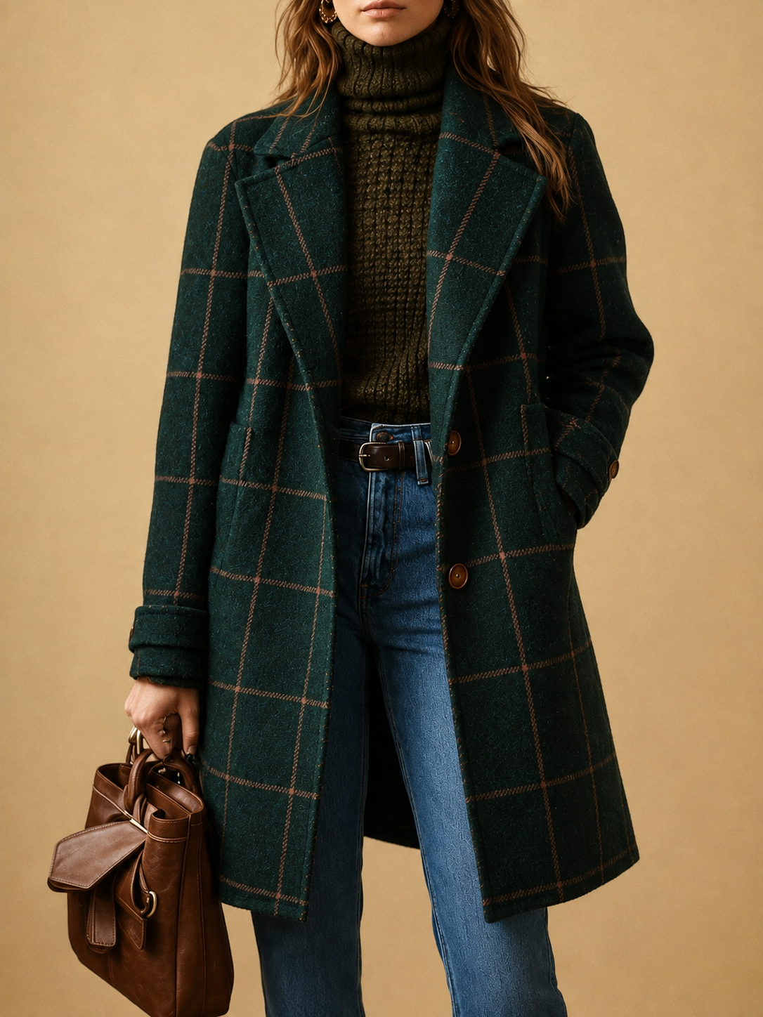 Bethany Checked Coat in Green