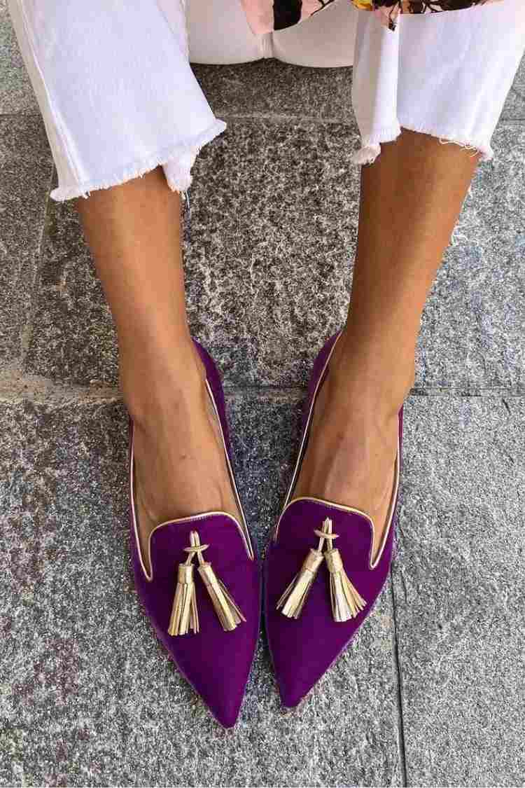 Abigail | Pointed Suede-Look Tassel Loafers, colour Purple