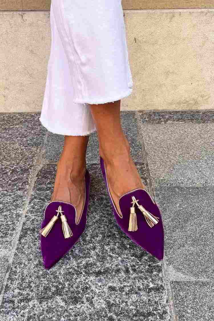 Abigail | Pointed Suede-Look Tassel Loafers, colour Purple