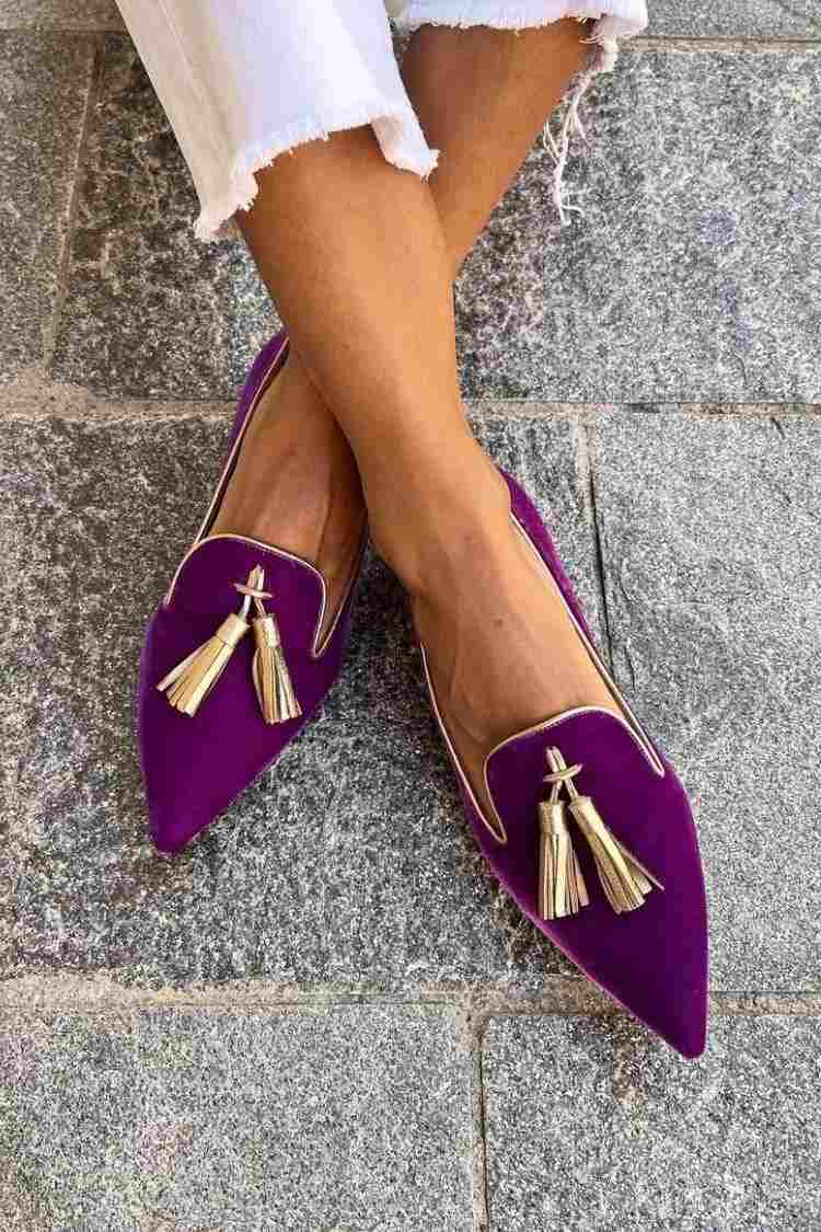 Abigail | Pointed Suede-Look Tassel Loafers, colour Purple