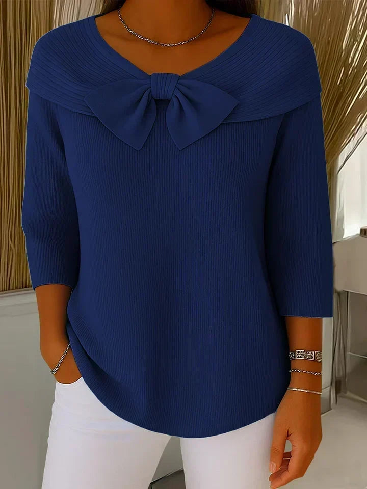 Ada | Bow Neck Ribbed Jumper, colour Dark Blue