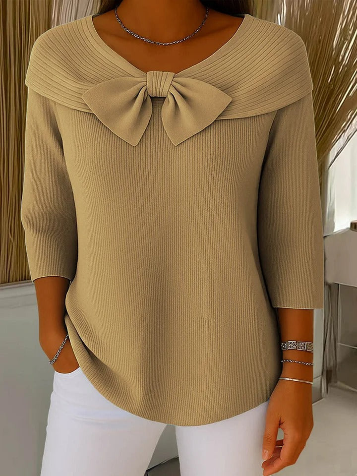 Ada | Bow Neck Ribbed Jumper, colour Khaki