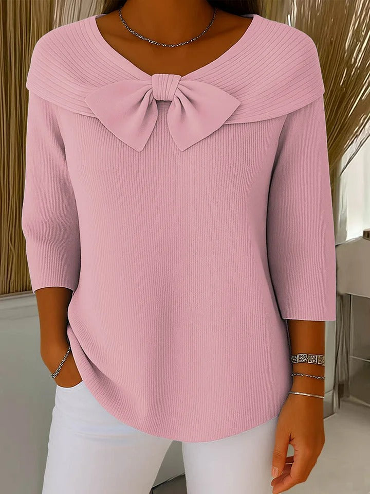 Ada | Bow Neck Ribbed Jumper, colour Pink