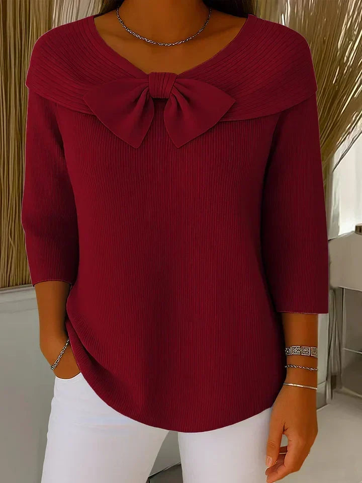Ada | Bow Neck Ribbed Jumper, colour Red