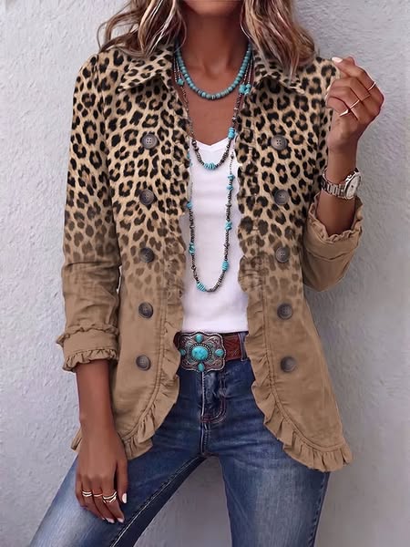 Adella | Tan Leopard Ombre Ruffle Jacket