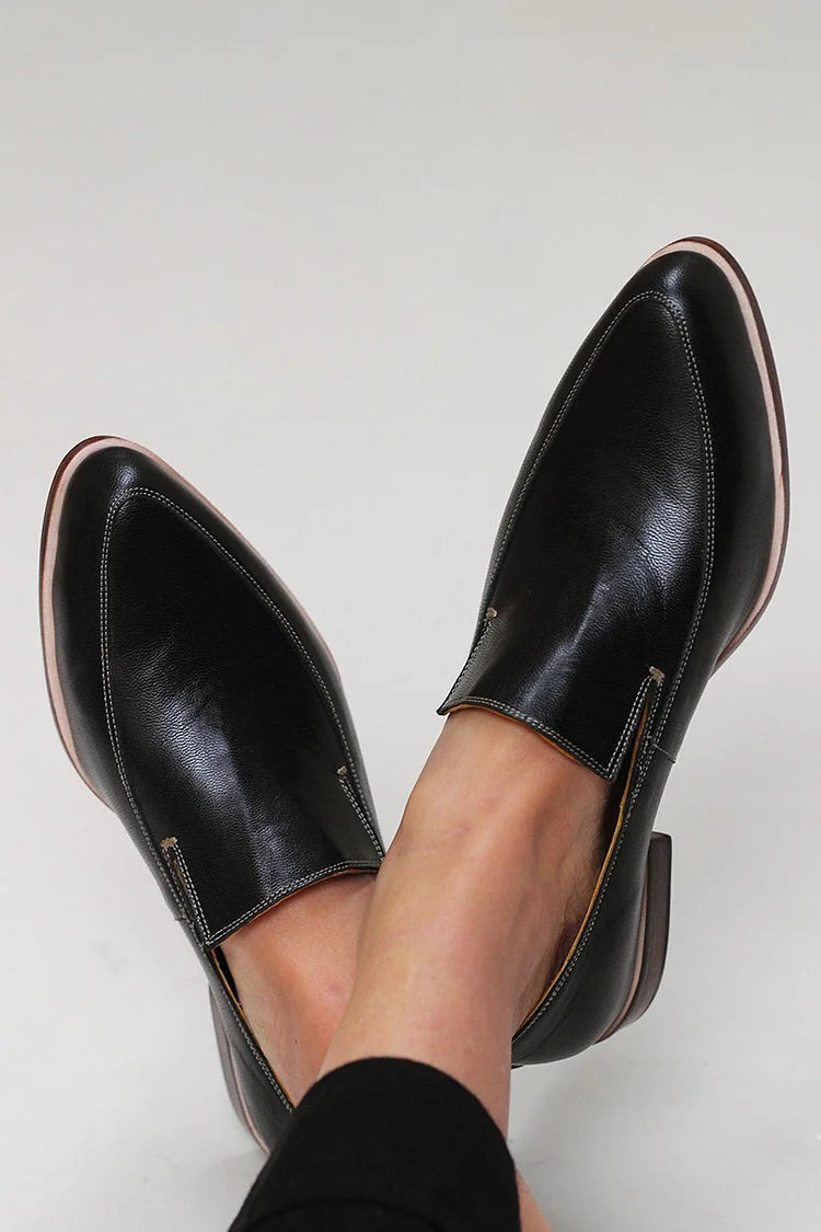 Agnes | Black Pointed Slip-On Loafers