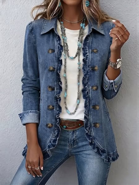 Alanna | Mid Blue Ruffle Jacket, colour Mid Blue