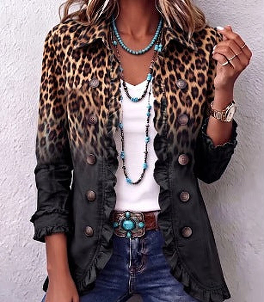 Alfreda | Black Leopard Ombre Ruffle Blazer