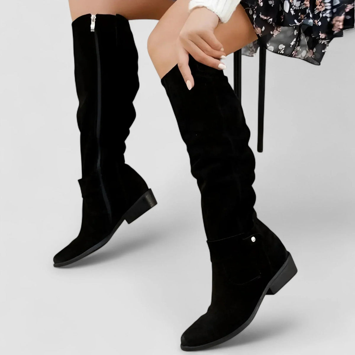 Allegra | Slouch Suede-Look Knee-High Boots, colour Black