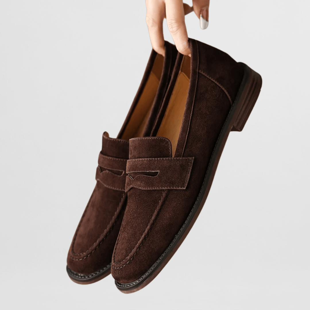 Alys | Suede-Finish Penny Loafers, colour Brown