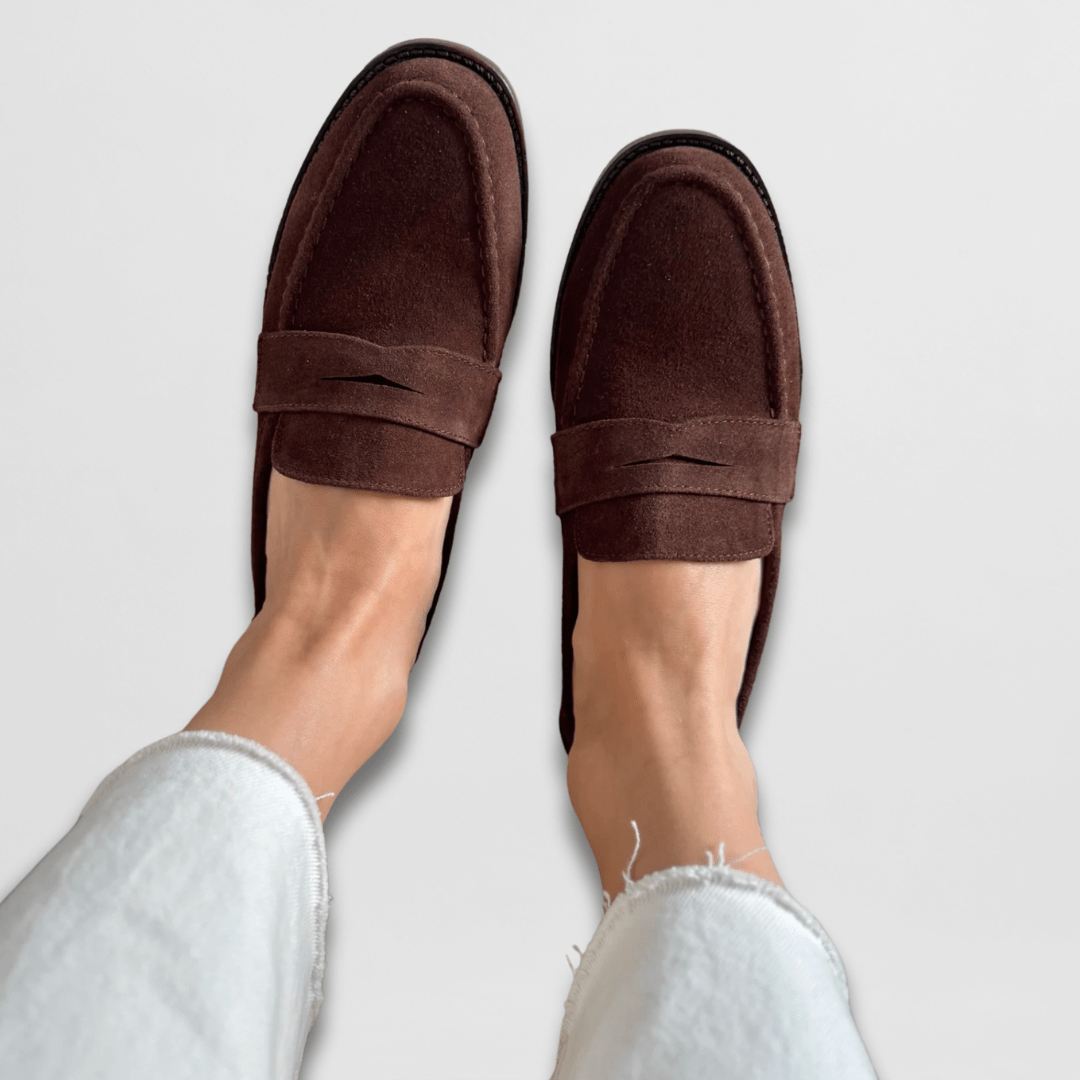 Alys | Suede-Finish Penny Loafers, colour Brown