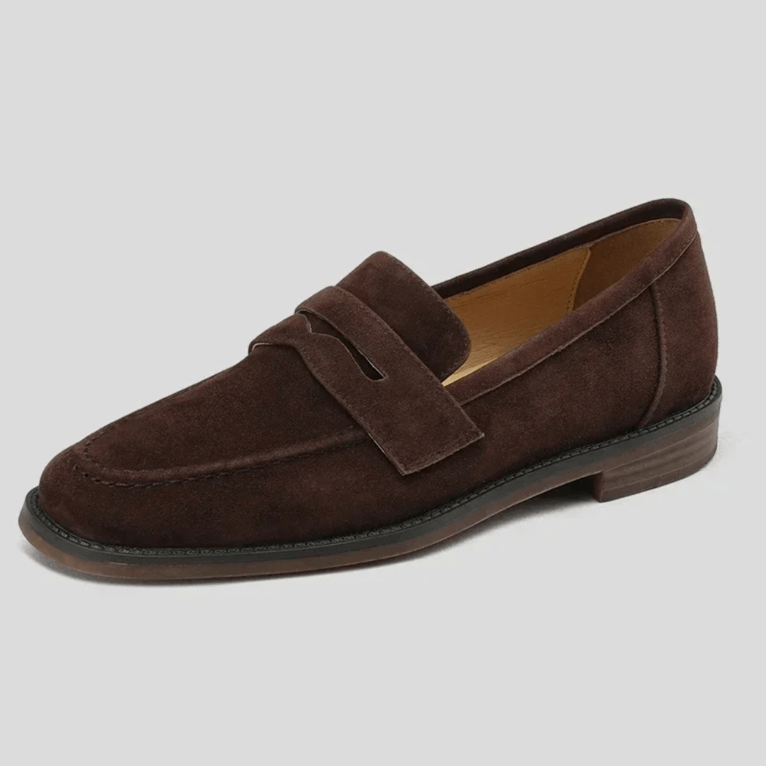 Alys | Suede-Finish Penny Loafers, colour Brown