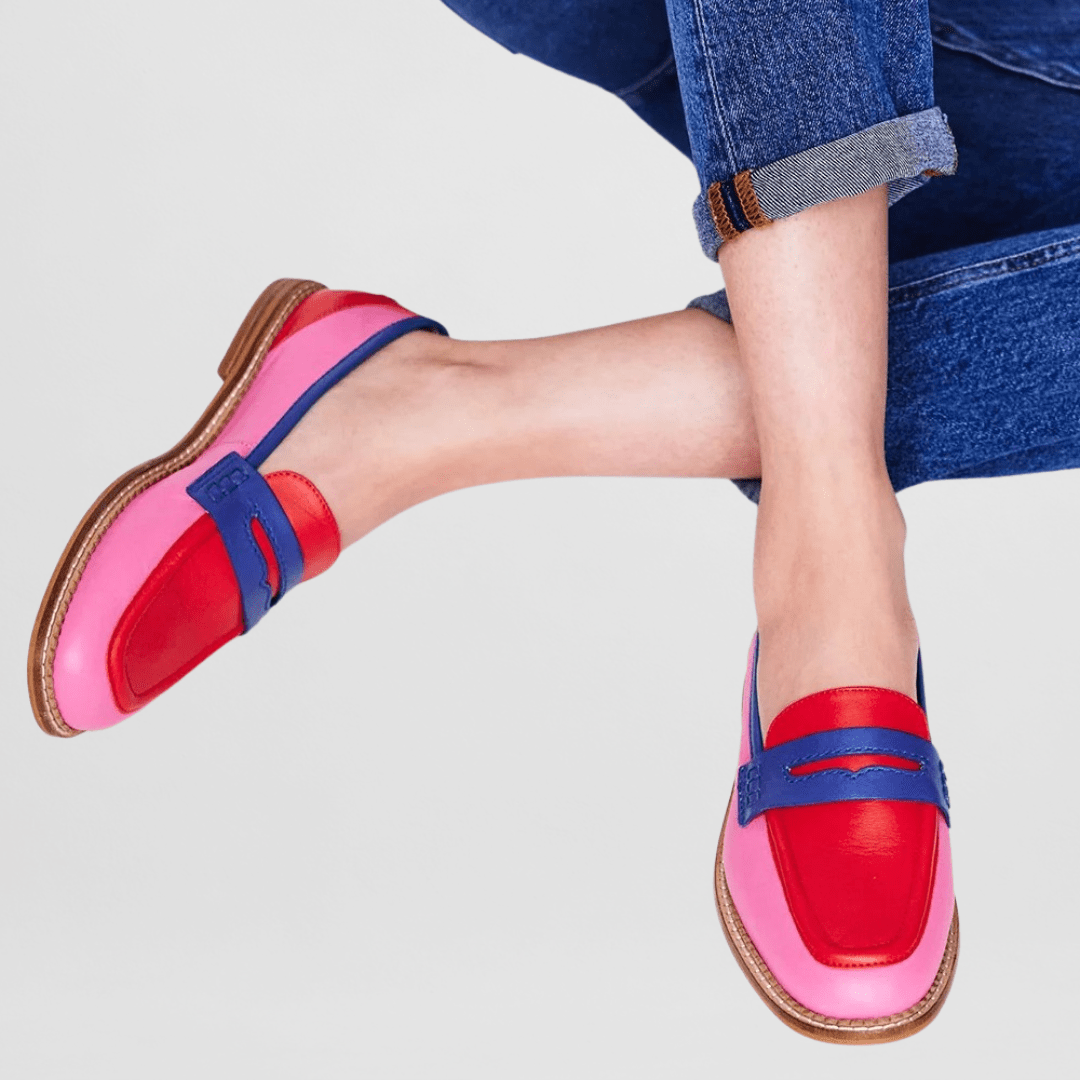 Amabel | Colour-Block Penny Loafers, colour Pink Red
