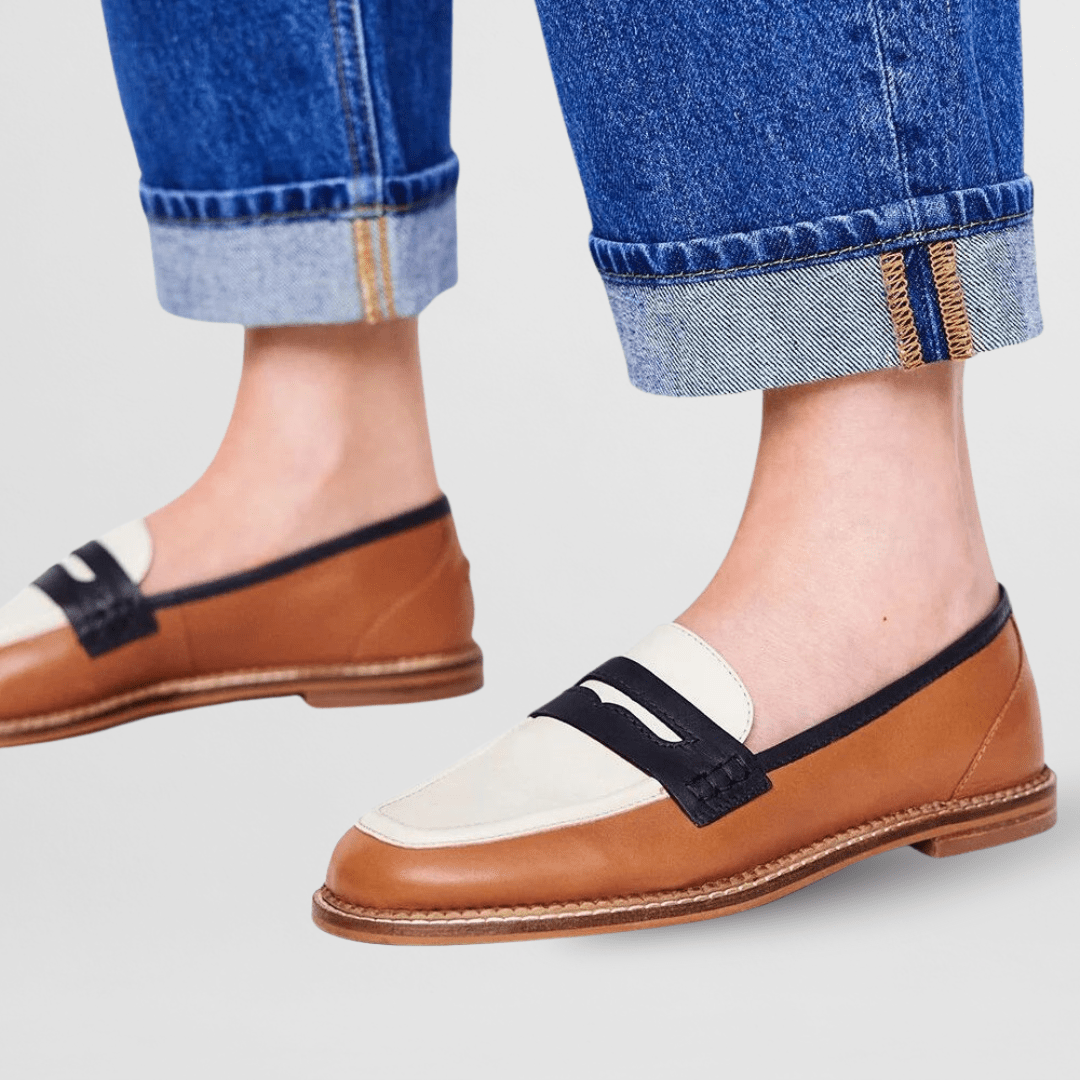 Amabel | Colour-Block Penny Loafers, colour Tan Cream