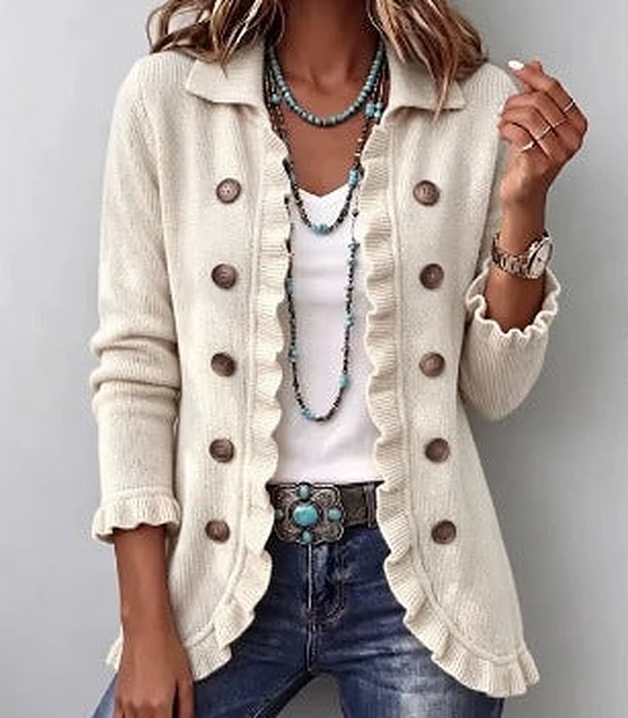 Anabelle | Ivory Ribbed Knit Ruffle Jacket