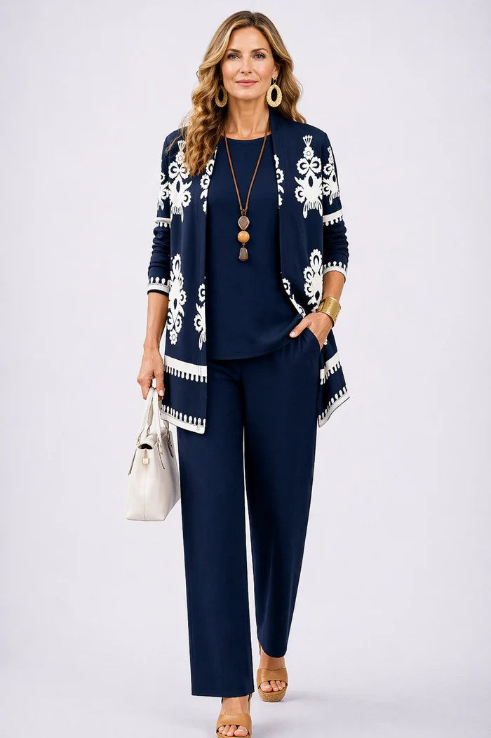 Anna | Printed Three-Piece Set, colour Dark Blue