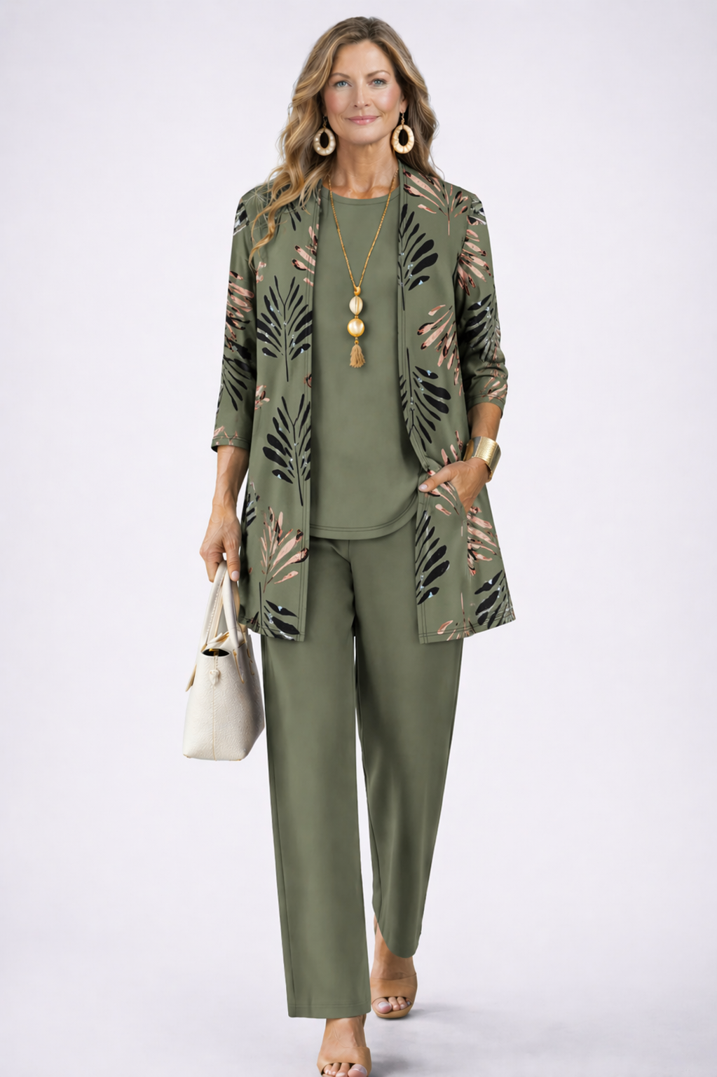 Anna | Printed Three-Piece Set, colour Green
