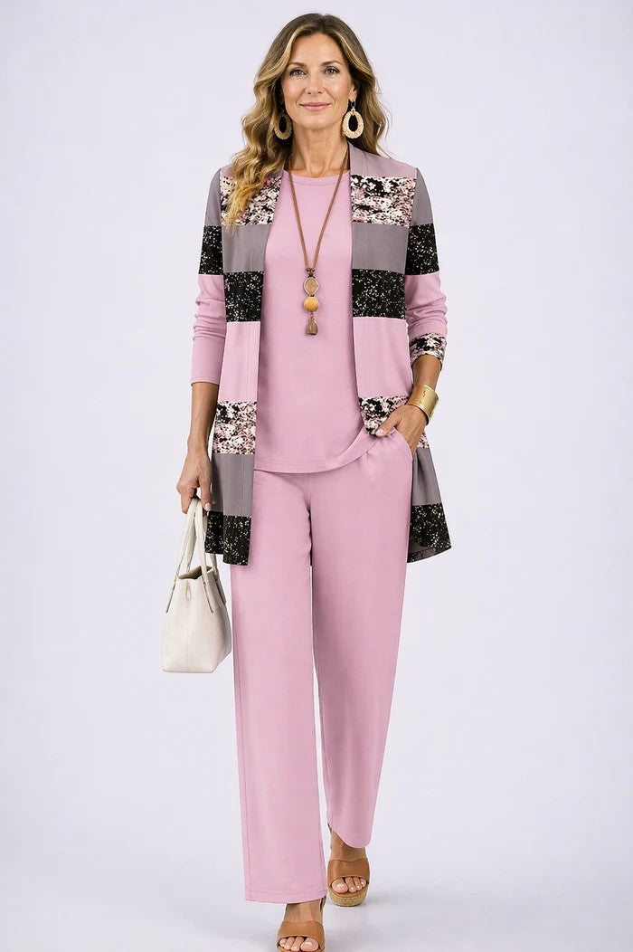 Anna | Printed Three-Piece Set, colour Pink