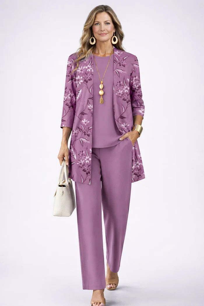 Anna | Printed Three-Piece Set, colour Purple