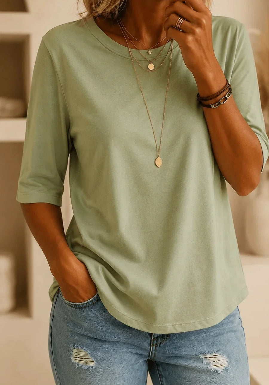 Annie | Sage Green Round Neck Tee