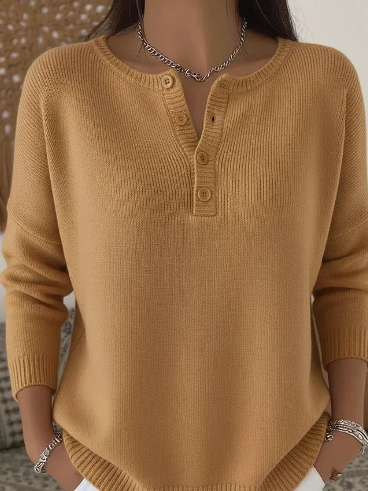 Annika | Henley Knit Jumper, colour Camel