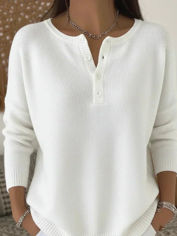 Annika | Henley Knit Jumper, colour White