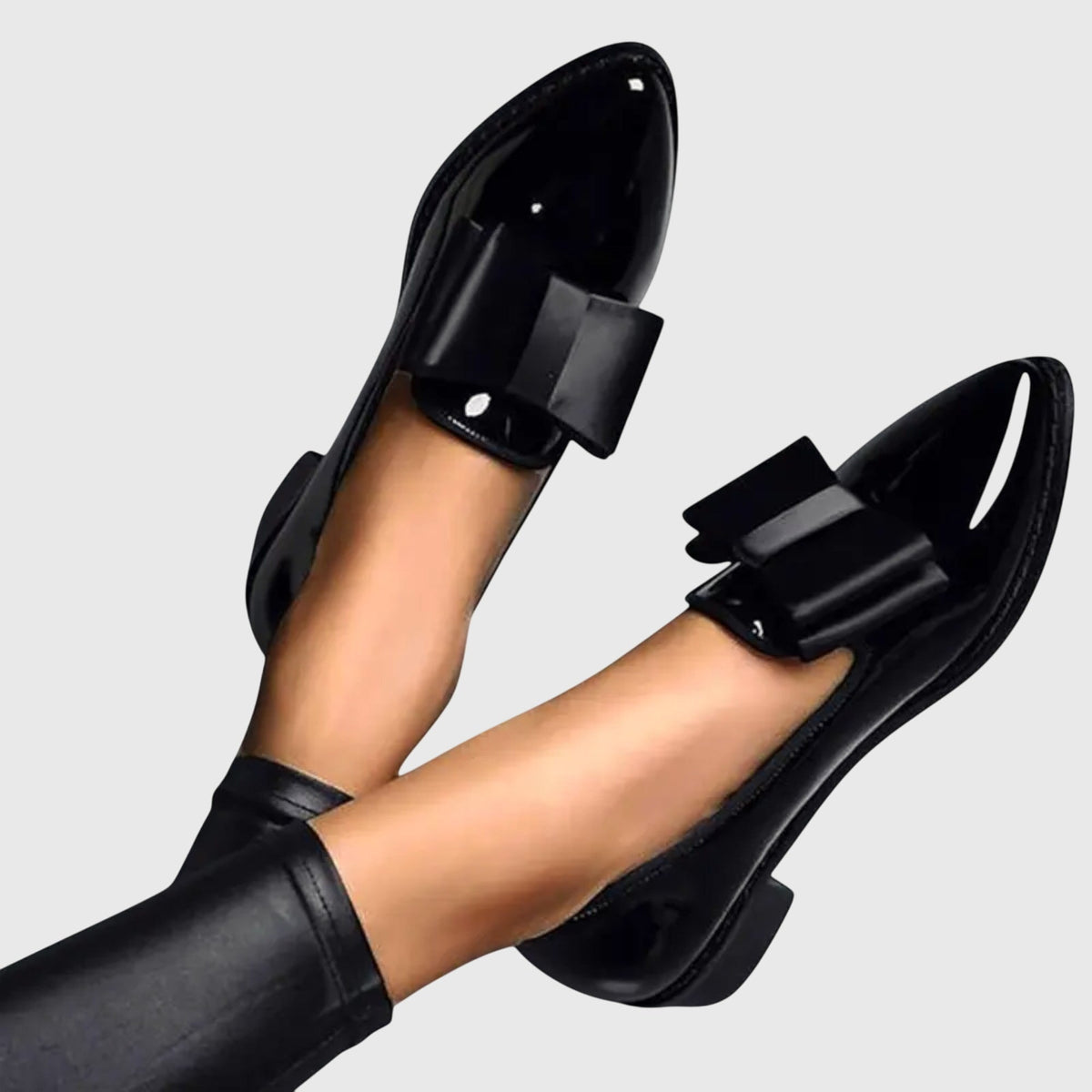 Anya | Pointed Patent Bow Flats, colour Black