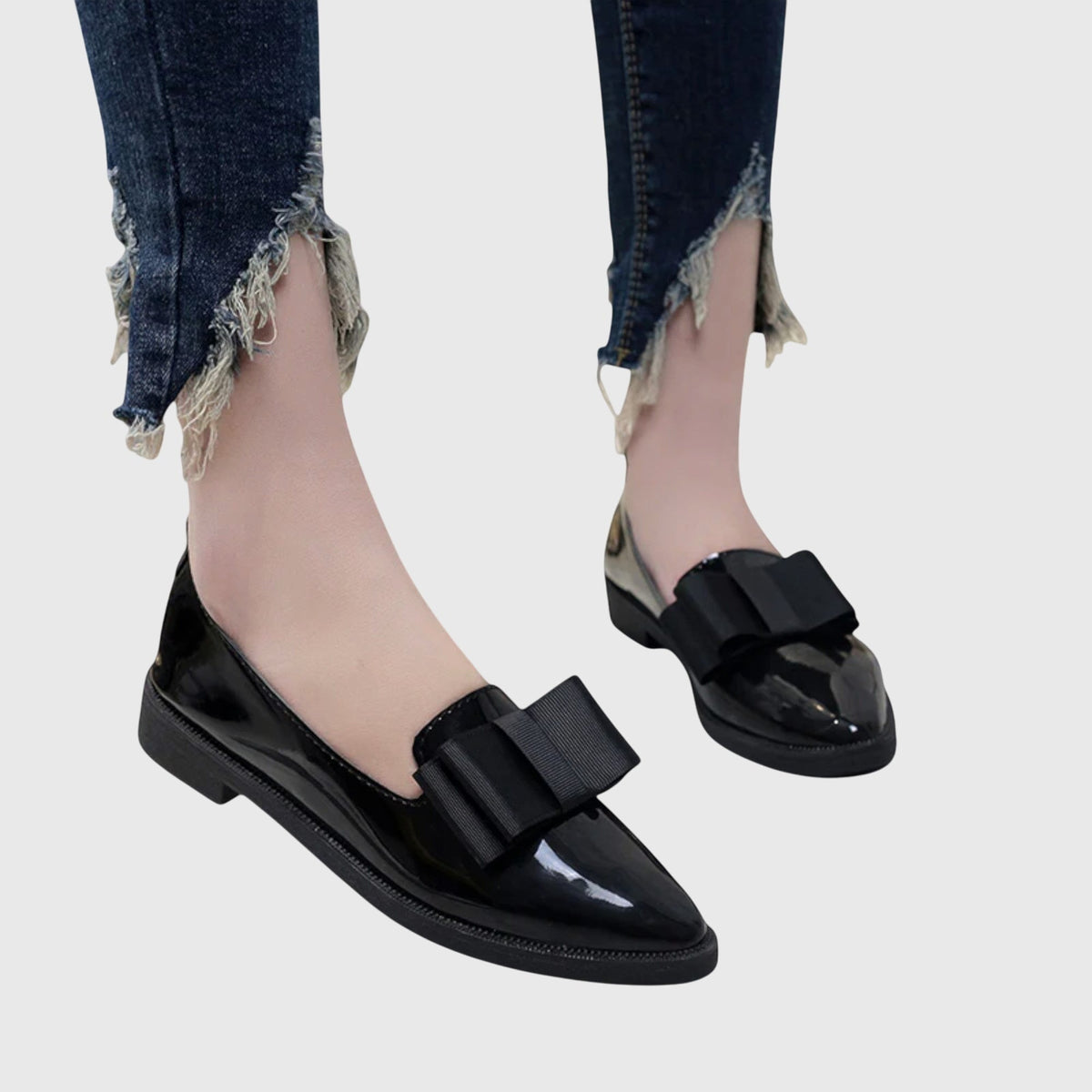 Anya | Pointed Patent Bow Flats, colour Black