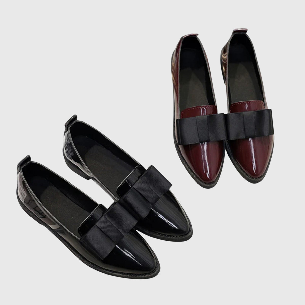 Anya | Pointed Patent Bow Flats, colour Black