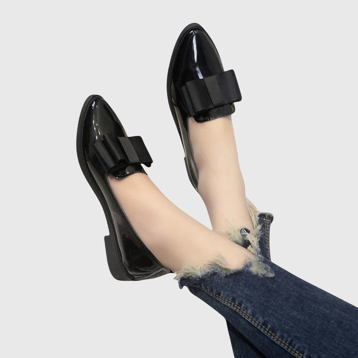 Anya | Pointed Patent Bow Flats, colour Black