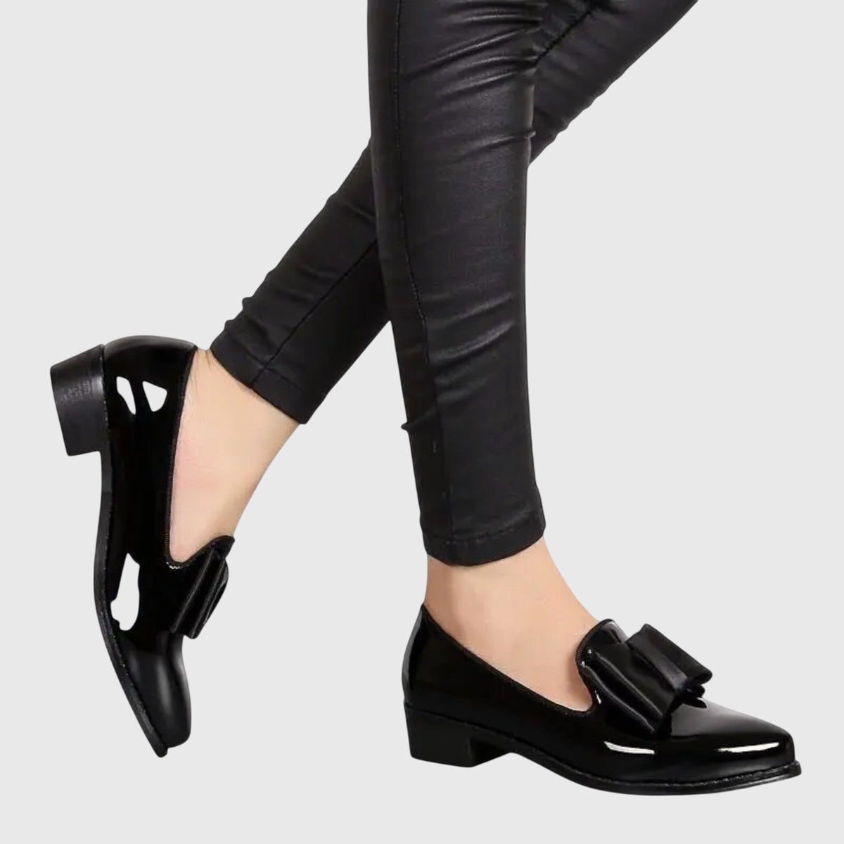 Anya | Pointed Patent Bow Flats, colour Black