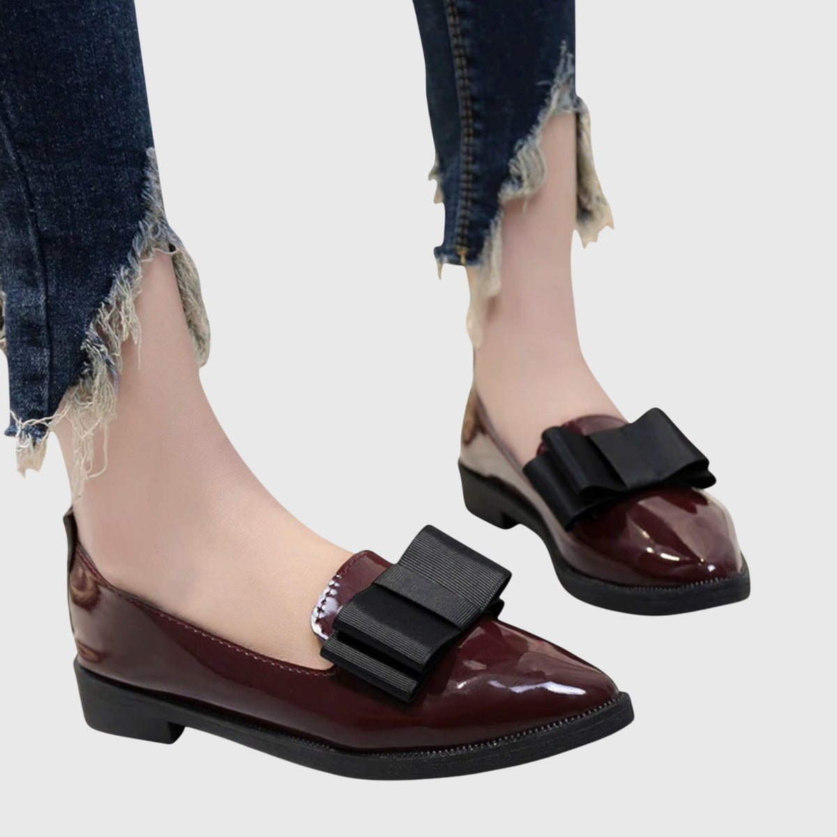 Anya | Pointed Patent Bow Flats, colour Burgundy