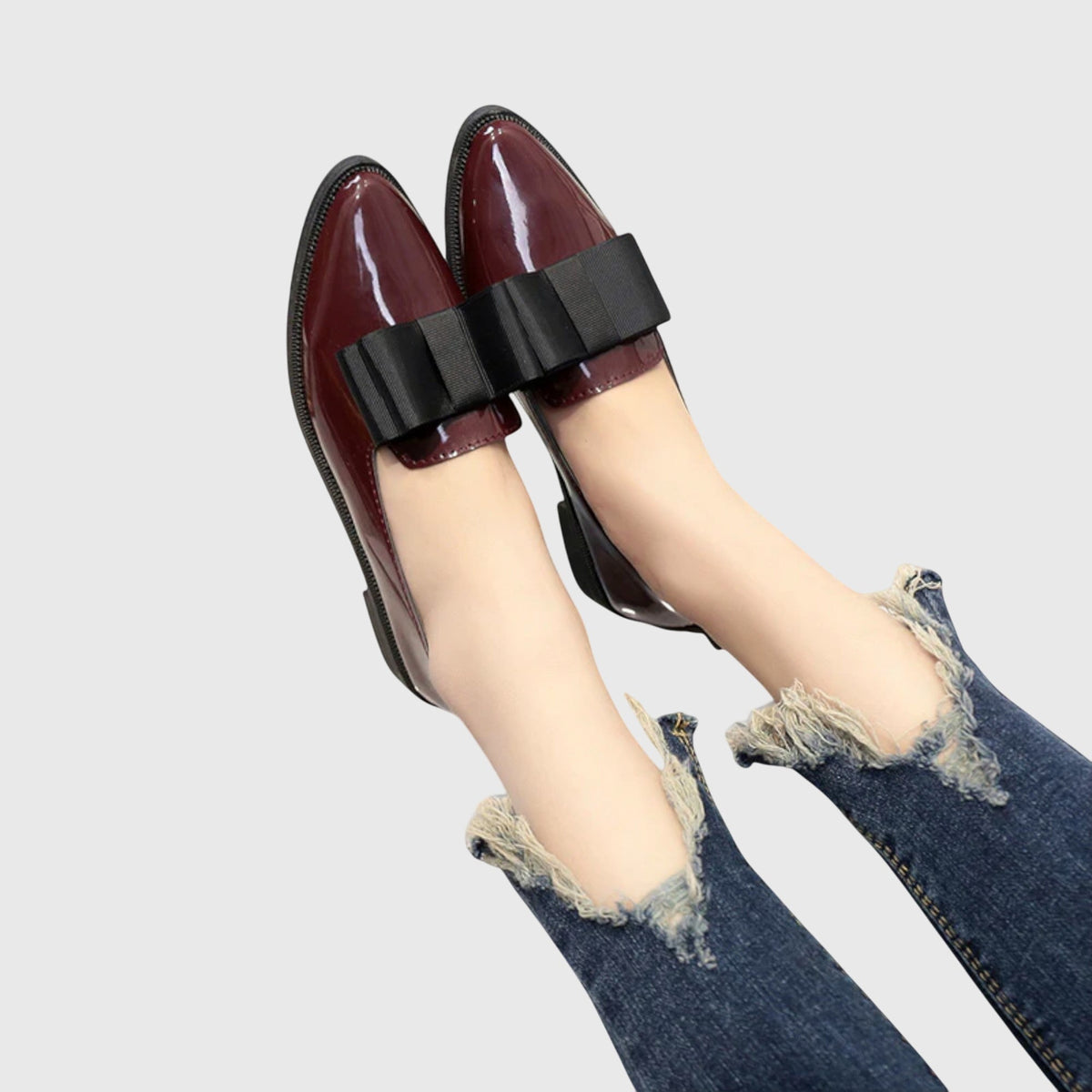 Anya | Pointed Patent Bow Flats, colour Burgundy