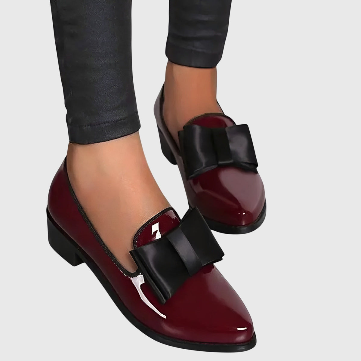 Anya | Pointed Patent Bow Flats, colour Burgundy