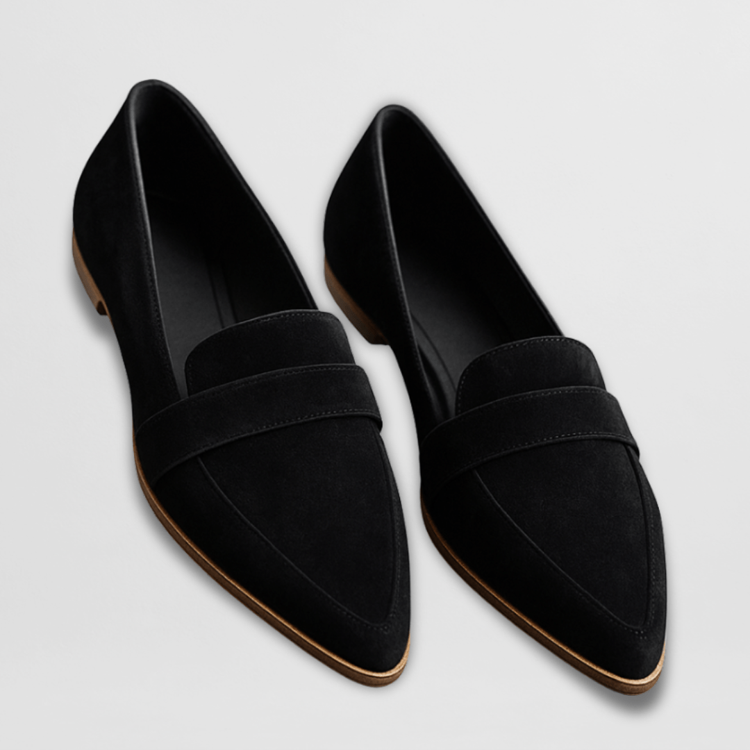 Ariadne | Pointed Suede-Finish Loafers, colour Black