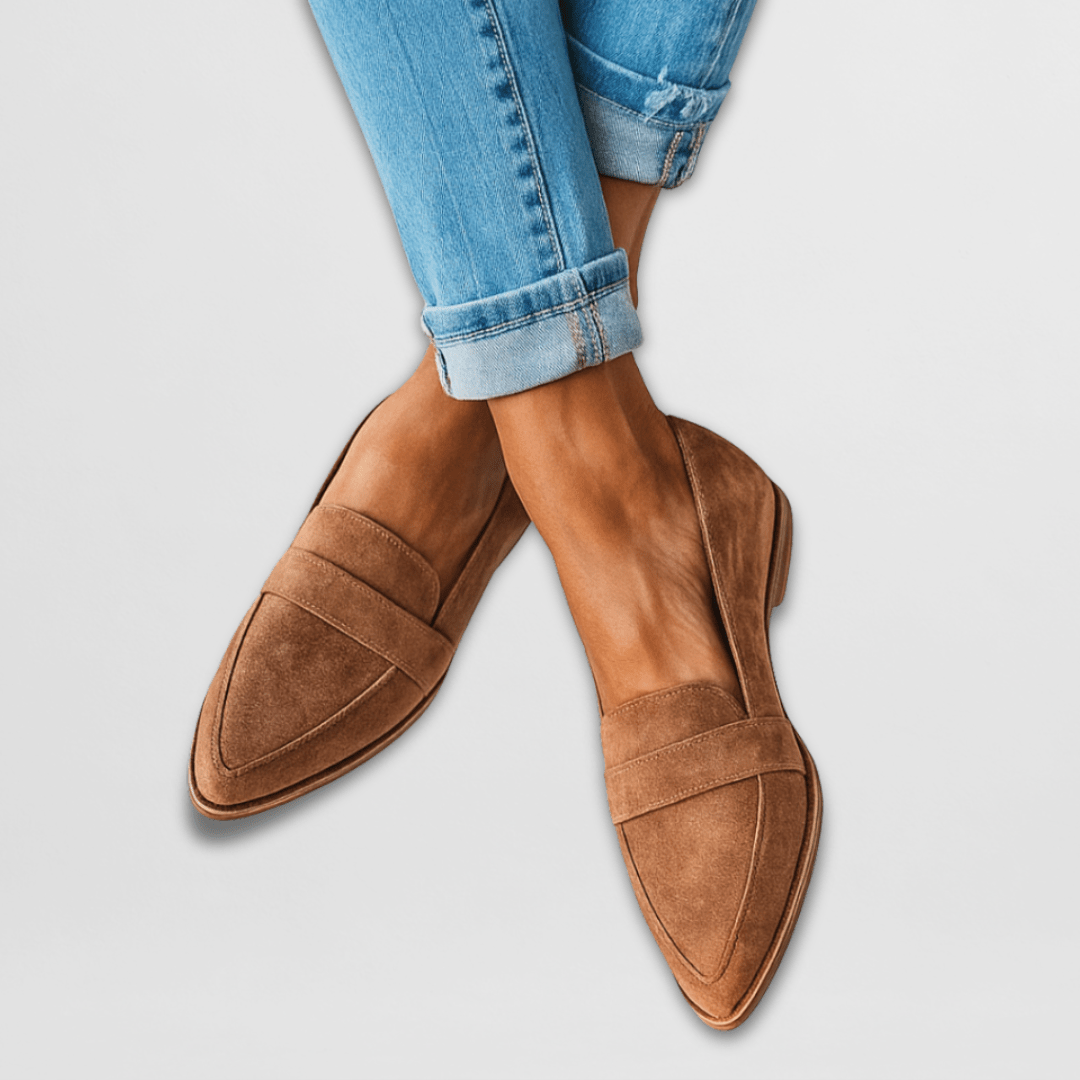 Ariadne | Pointed Suede-Finish Loafers, colour Brown
