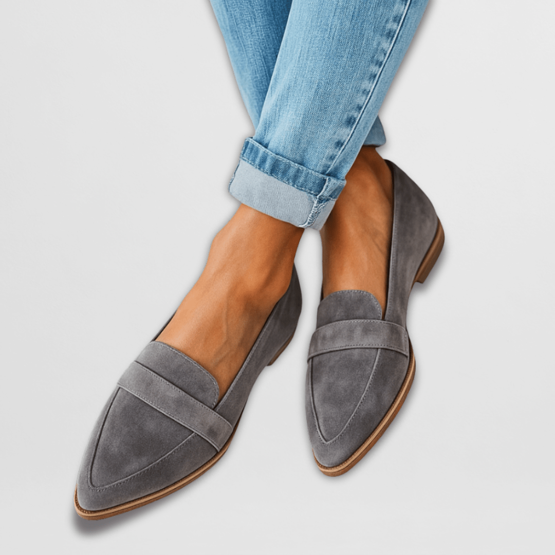 Ariadne | Pointed Suede-Finish Loafers, colour Grey