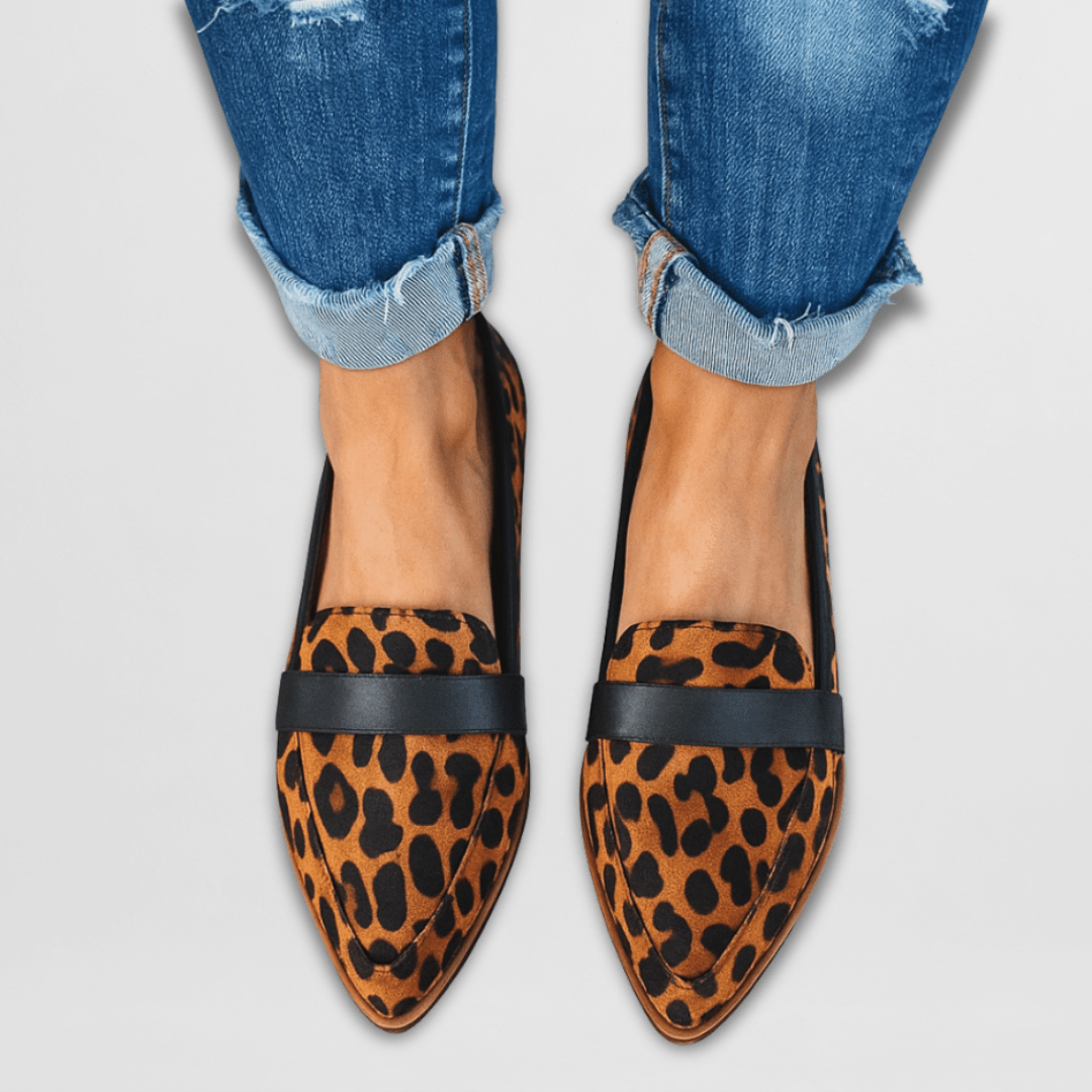 Ariadne | Pointed Suede-Finish Loafers, colour Leopard