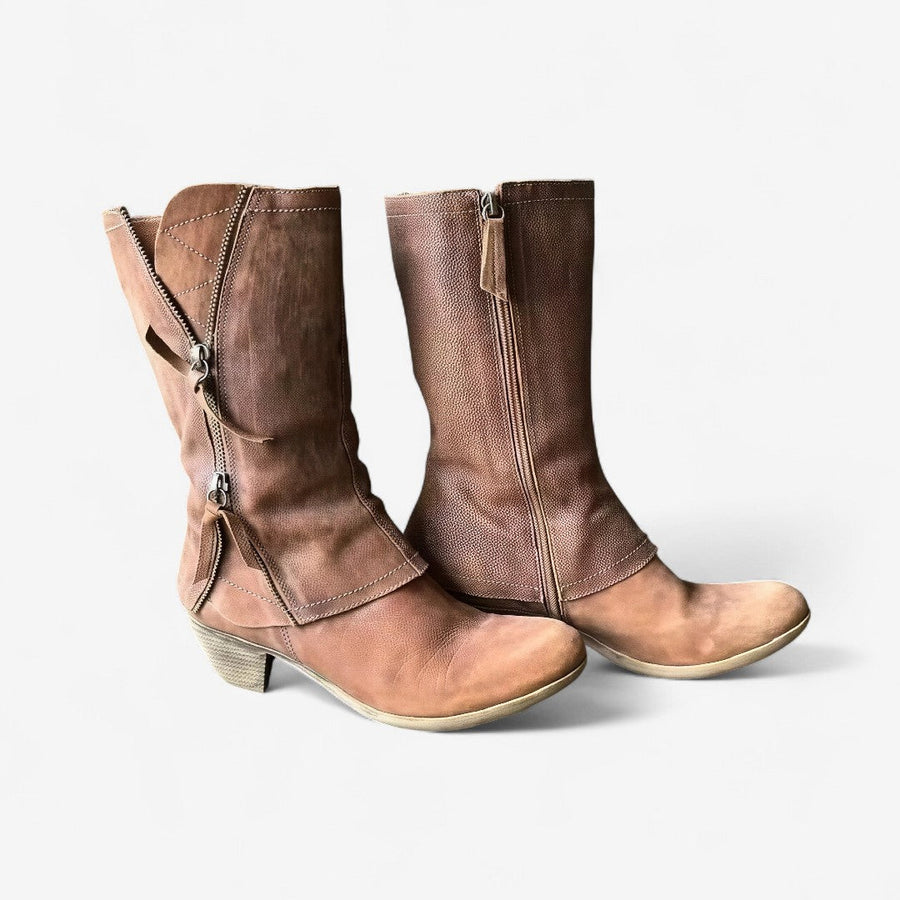 Audrey | Tan Leather-Look Mid-Calf Boots