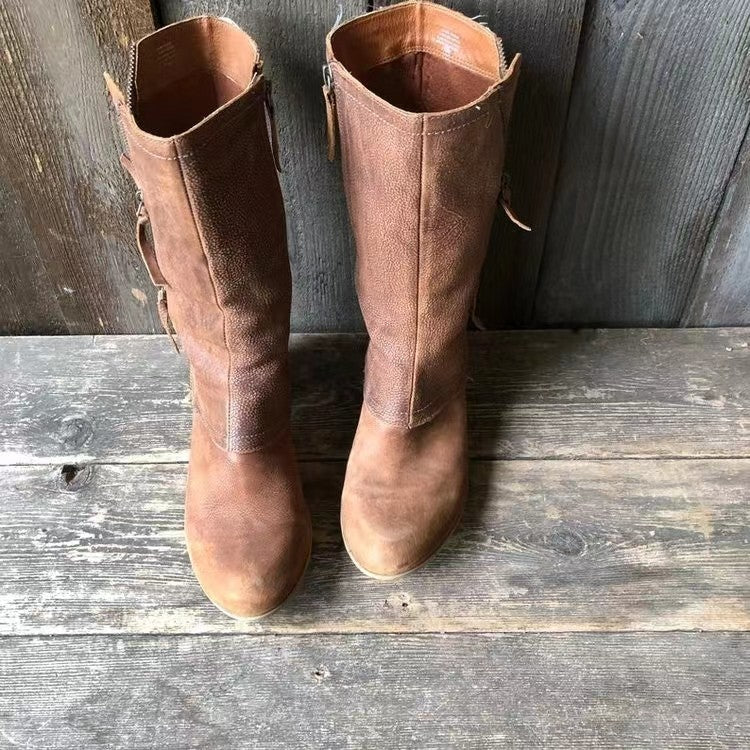 Audrey | Tan Leather-Look Mid-Calf Boots, colour Tan