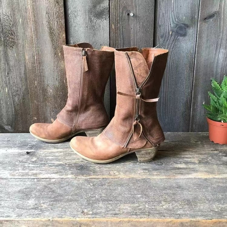 Audrey | Tan Leather-Look Mid-Calf Boots, colour Tan