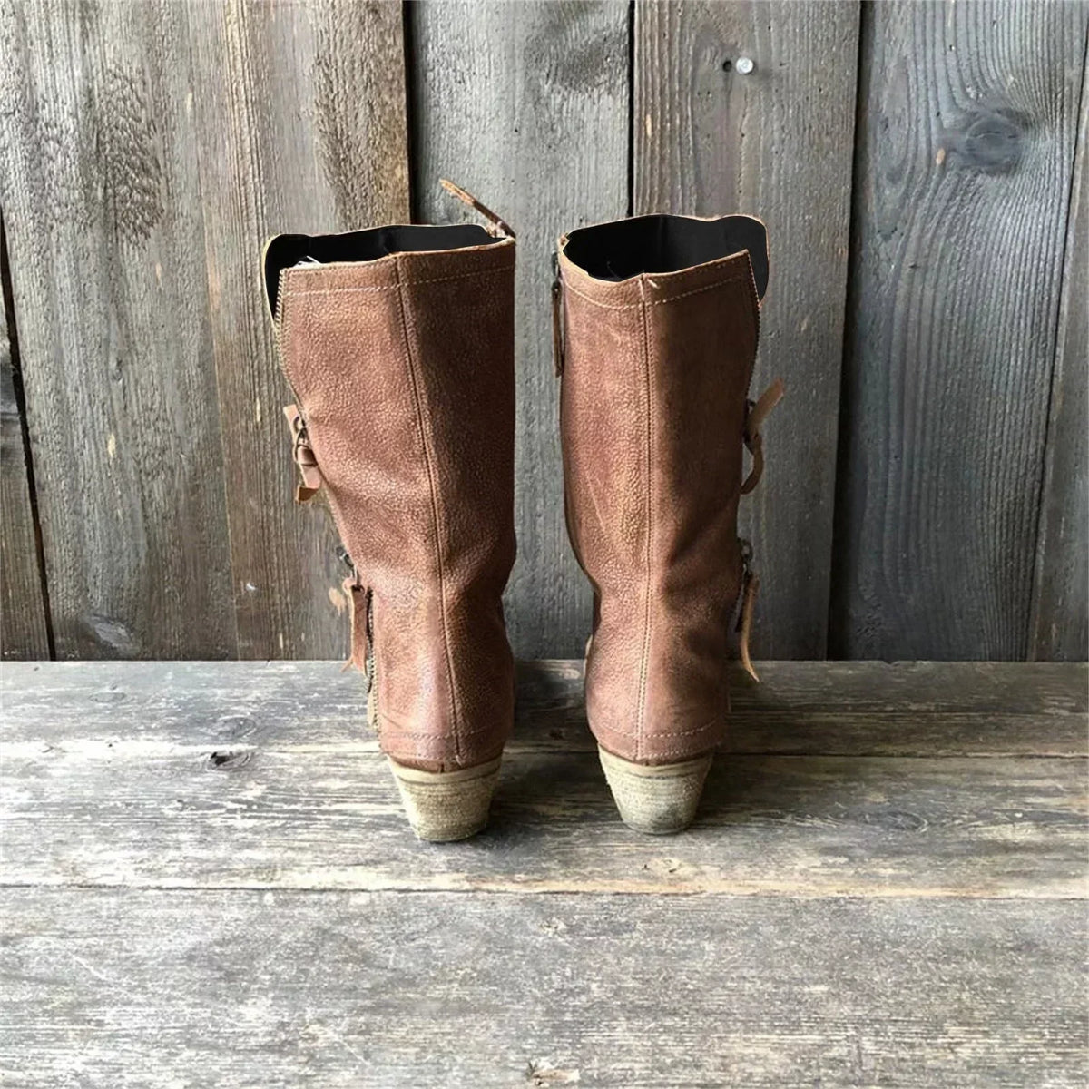 Audrey | Tan Leather-Look Mid-Calf Boots, colour Tan