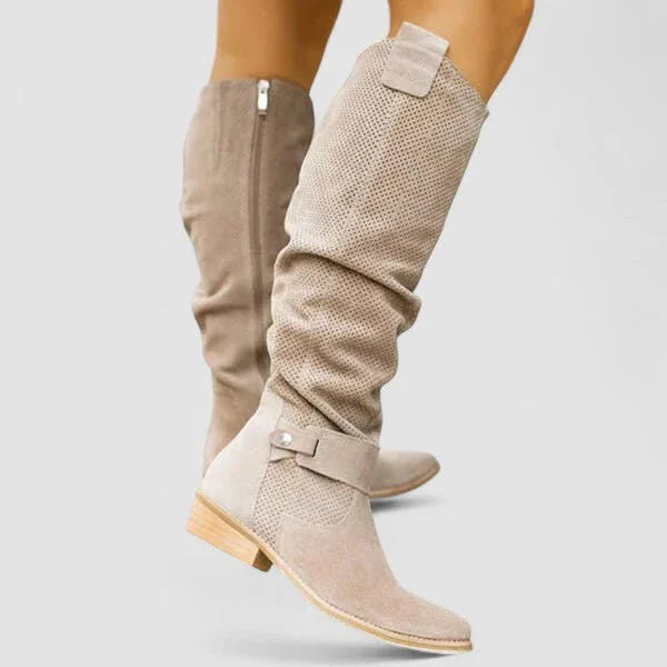 Augusta | Perforated Slouch Knee-High Boots, colour Beige