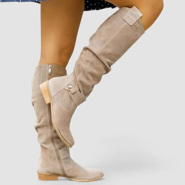 Augusta | Perforated Slouch Knee-High Boots, colour Beige