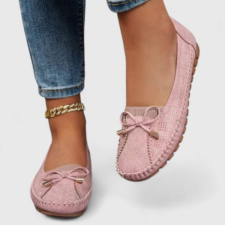 Ava | Perforated Bow Moccasin Flats