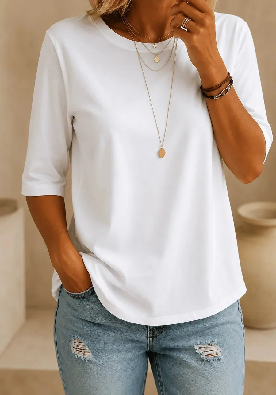 Barbara | White Round Neck Tee