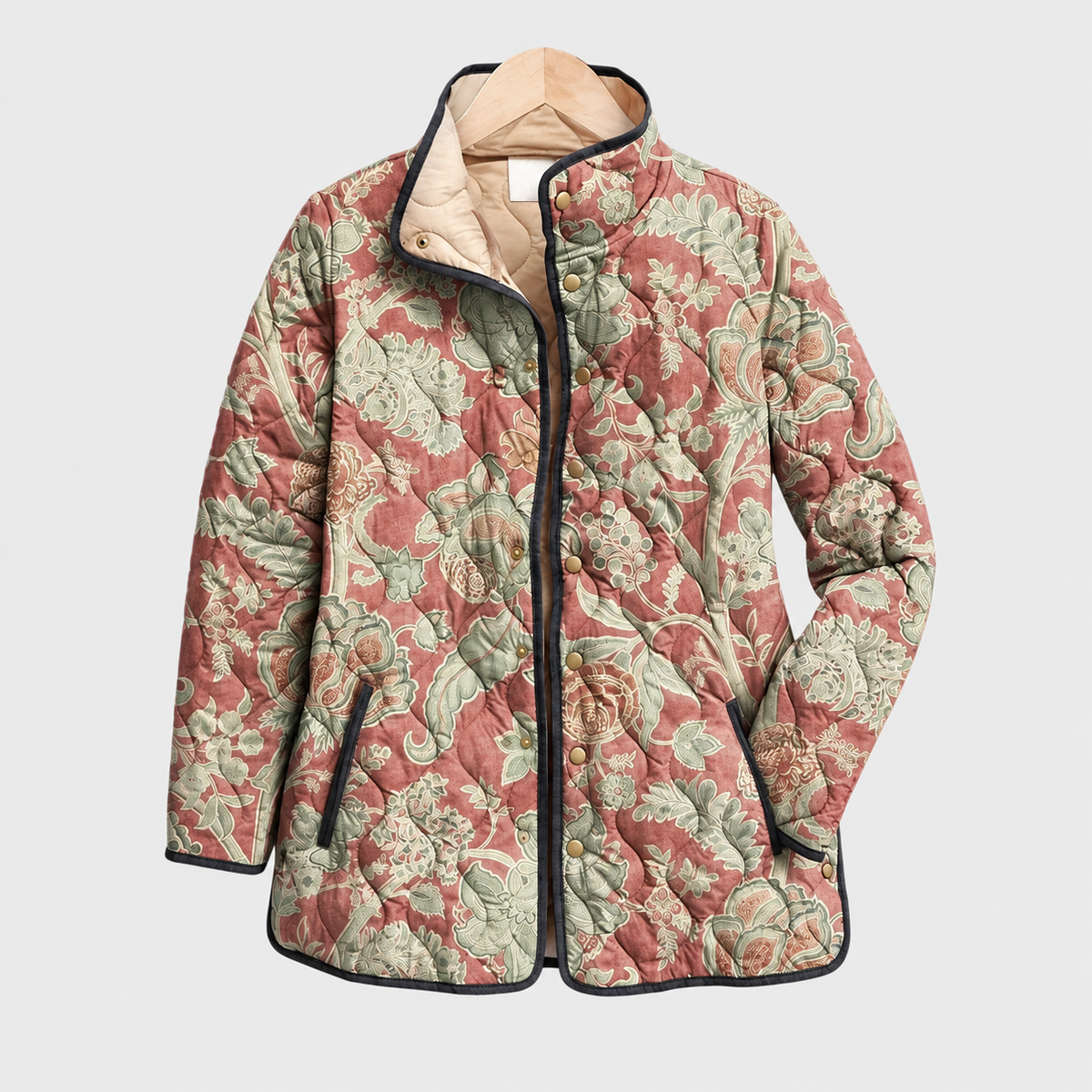 Bernadette | Terracotta Damask Quilted Jacket, colour Terracotta