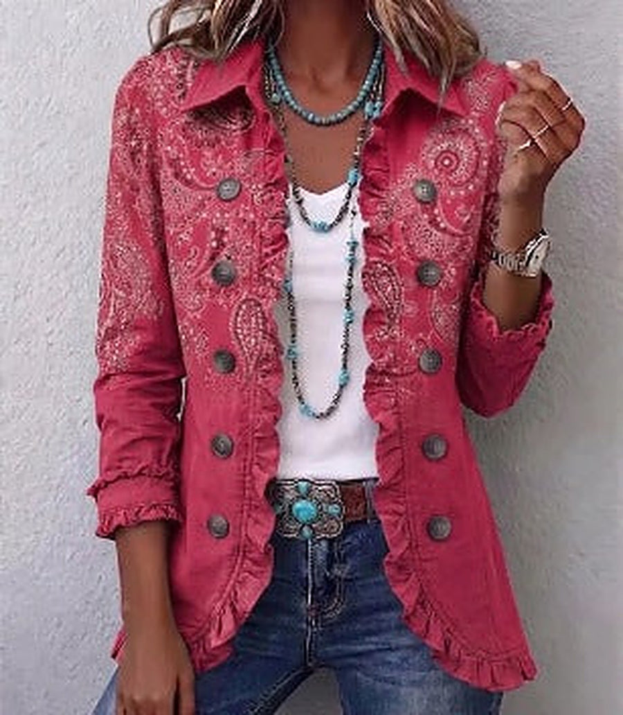 Betsey | Raspberry Paisley Ruffle Jacket